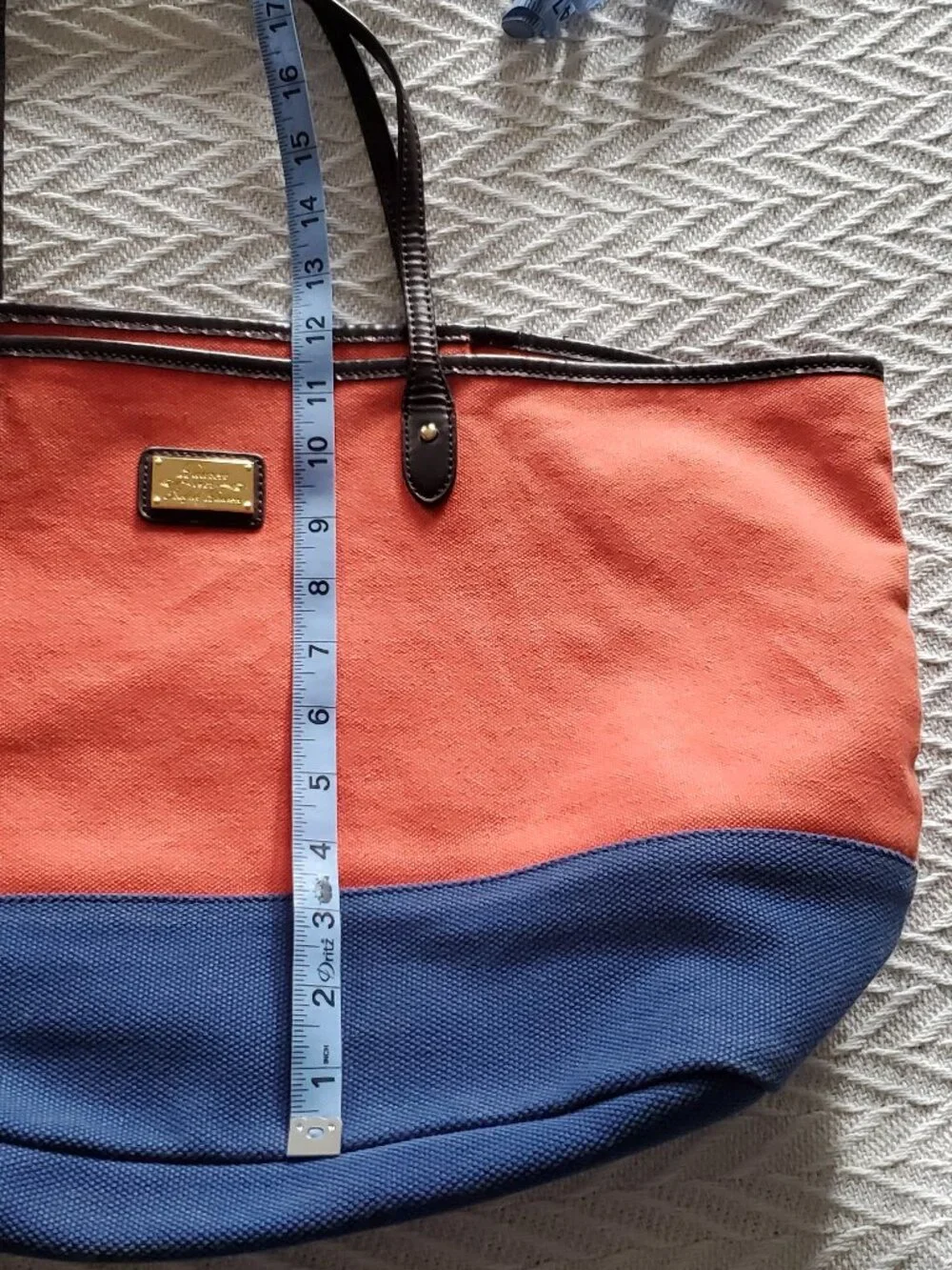Lauren Ralph Lauren Orange and Blue Fabric Tote Bag Purse